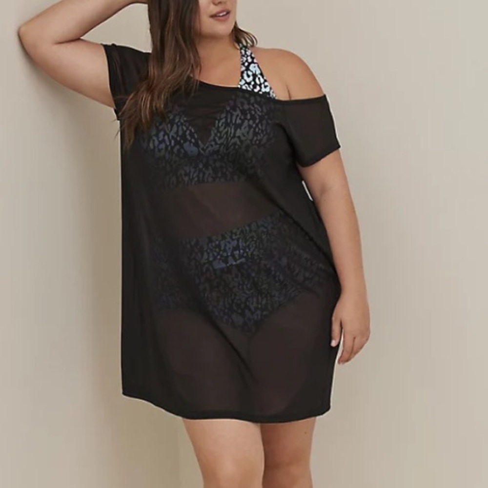 TORRID NWT MESH SWIM COVER-UP DRESS - BLACK